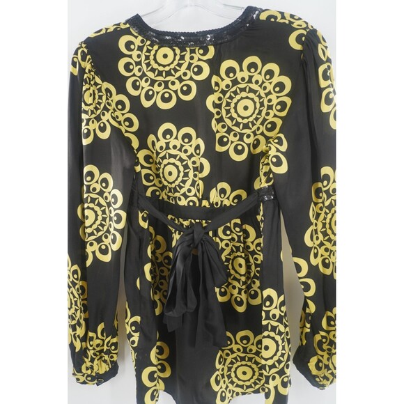 INC International Concepts Black Yellow 100% Silk Sequin V-Neck Blouse Size 8 - Picture 10 of 12